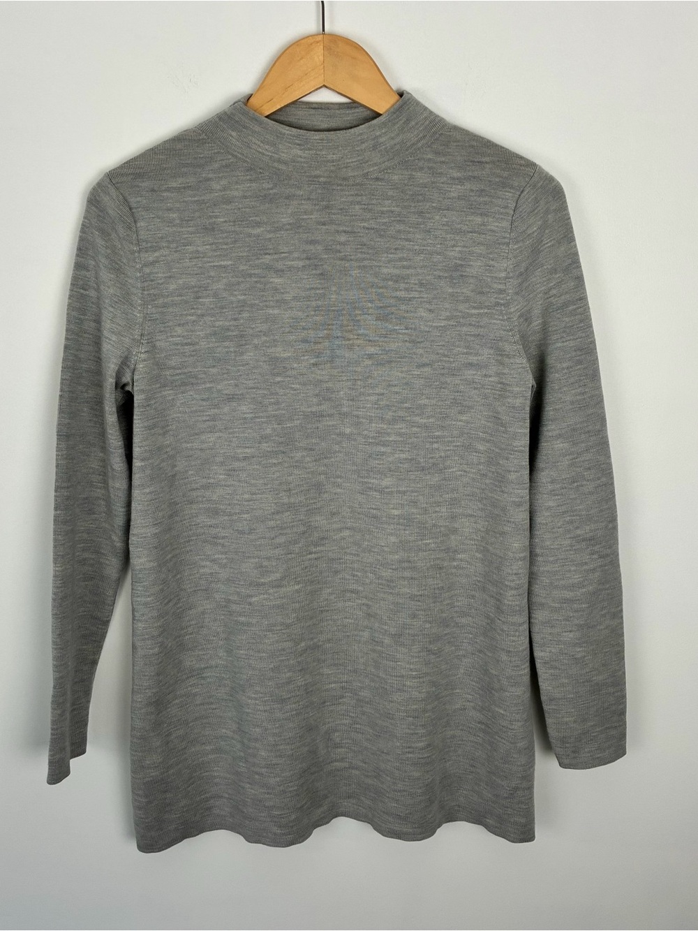 COS Women’s Heathered Gray Mock Neck 100% Wool Sweater Minimalist Outdoors S